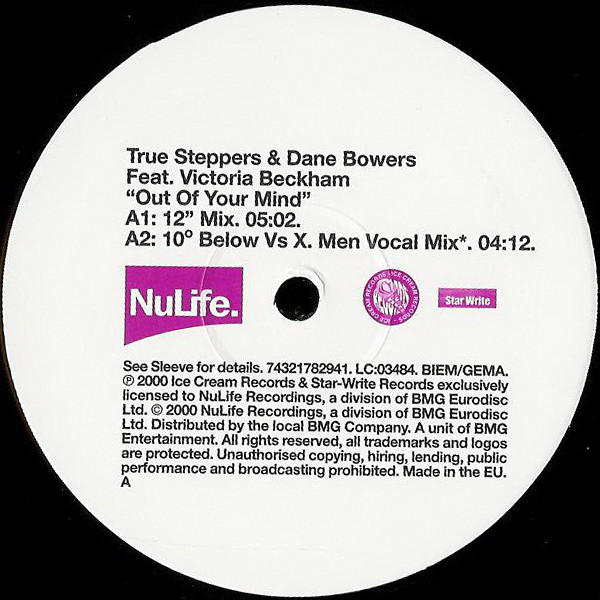 True Steppers & Dane Bowers Feat. Victoria Beckham - Out Of Your Mind (12", Single) (Very Good Plus (VG+)) - Image 2