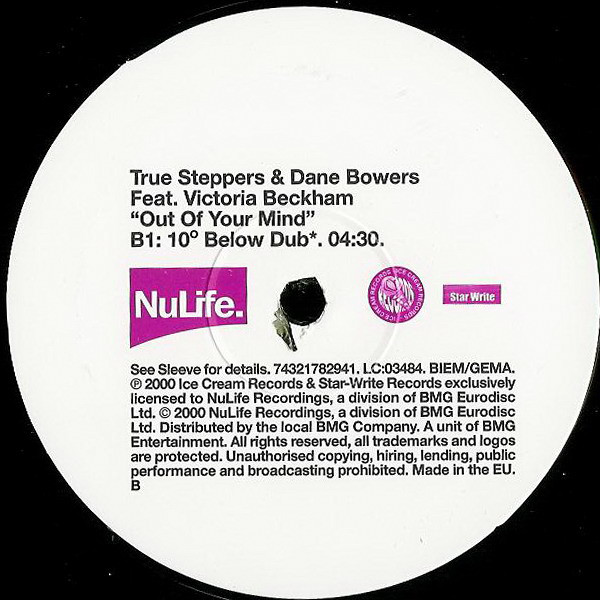 True Steppers & Dane Bowers Feat. Victoria Beckham - Out Of Your Mind (12", Single) (Very Good Plus (VG+)) - Image 3