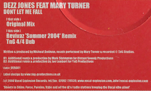 Dezz Jones Feat Mary Turner - Dont Let Me Fall (12") (Very Good Plus (VG+)) - Image 3